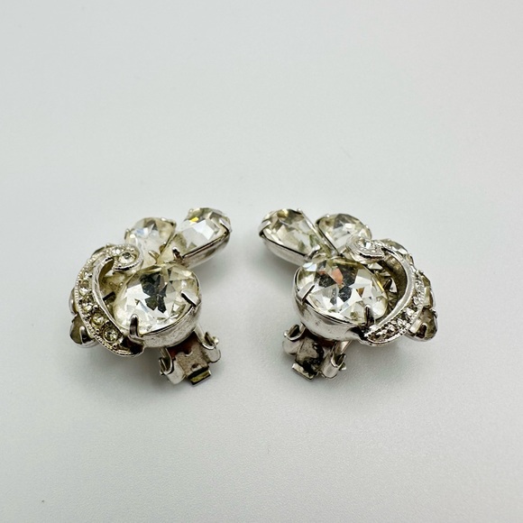 Vintage signed Eisenberg clear rhinestone with crystal clips earrings - Picture 6 of 8